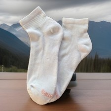 Women's VTG Socks Ankle Cut White Pink Toe Acrylic Blend Size 9-11 NOS 80s Hanes