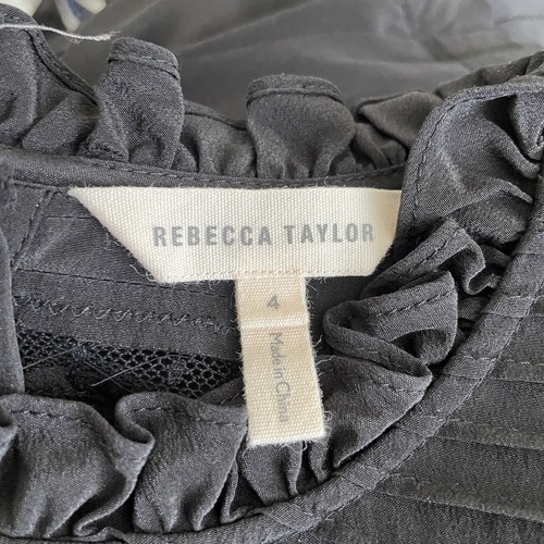 Rebecca Taylor DAMEN schwarz Goth Prairie Rüschen Seidenkleid UVP $ 495 Größe 4 S - Bild 4 von 12