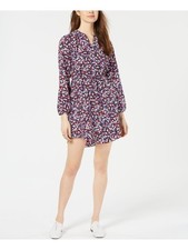 MAISON JULES Womens Navy Long Sleeve Collared Mini Fit + Flare Dress 2XS
