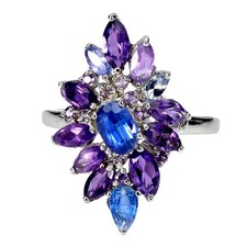 925 Sterling Silver Ring Oval Kyanite 6x4mm Amethyst Gemstone Jewelry Size 7.5