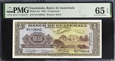 Guatemala 1/2   0.50 quetzal 1961 Pick-41c GEM UNC PMG 65 EPQ