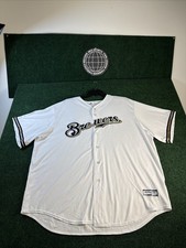 Men Milwaukee Brewers Majestic Cool Base White Full Buttons Jersey Size 3XL NWOT