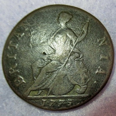 1775 British Colonial Halfpenny King George III king of America Colony Certifica
