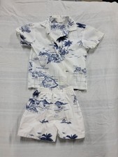 Toddler Boys Hawaiian Shirt Shorts Set - Map Print Blue White