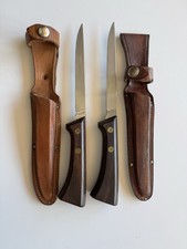 Western S-W766 & S-W766 B Fillet Knives Lot of 2 W/ Sheaths Made In USA Vintage