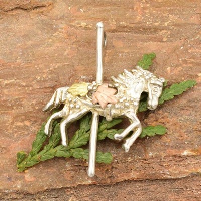12k & Sterling Silber 925 detailliert Pferd Karussell Anhänger/Charm