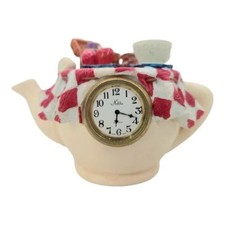 Vintage Collectible Ceramic Teapot Nikko Clock With Raised Picnic Items