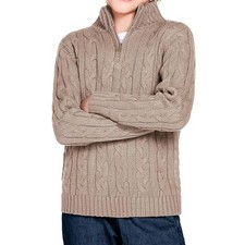 Arshiner Quarter Zip Sweater Kids Size 140 Tan Cable Knit Mock Neck Pullover
