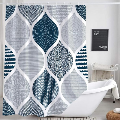#ad Vintage French Toile de Jouy Shower Curtain Blue and White Fabric Shower $22.99