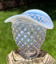 3.5  T Fenton Clear Opalescent Hobnail Small Glass Bud Vase Crimped Edge