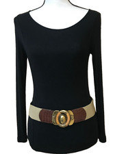 Jacqueline Ferrar Women's Belt Beige Brown VTG Medium-Large Cinch Classic 80's