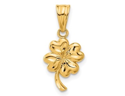 14K Yellow Gold Brushed Clover Leaf Charm Pendant (NO Chain)