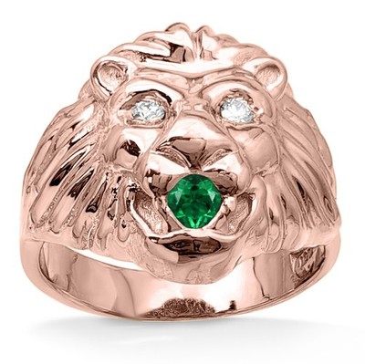 Echt 18K Rotgold Herren Löwe Ring Diamant Augen Smaragd Mundgröße 5 - 15
