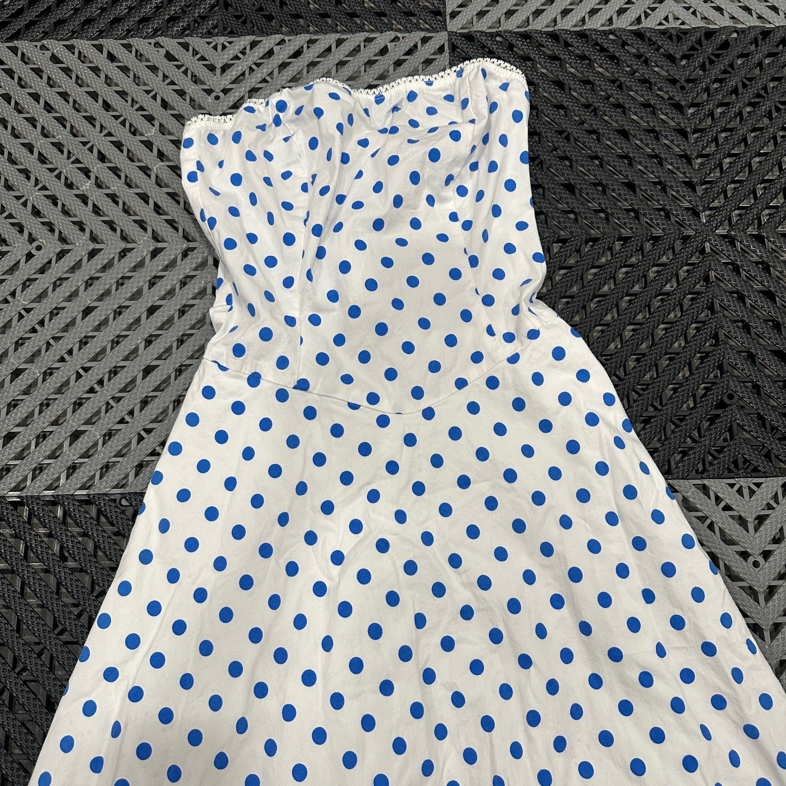 Ruby Rox White Blue Polka Dot Strapless Midi Dres… - image 2