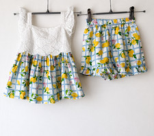 Image of Monsoon Girls 12–18 Months Lemon Print Summer Broderie Outfit Set Blue.