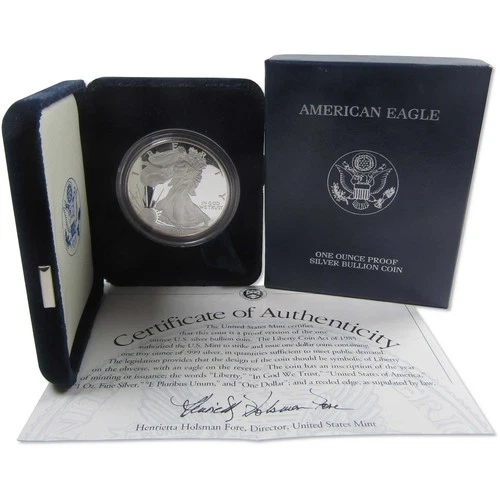2002 W American Silver Eagle Choice Proof Bullion $1 Coin OGP COA
