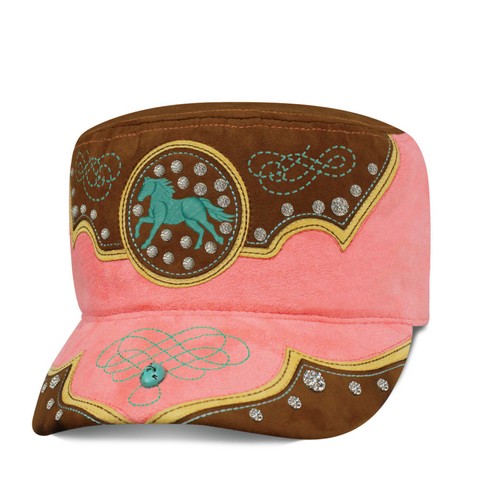 Women's Caps Hats Heartland Ladies Country Faux Leather Rhinestones & Studs - Picture 11 of 13