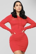 Fashion Nova Red Bodycon Hoodie Dress Small