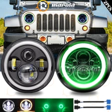 Pair 7" Round LED Headlights Green+Amber Halo DRL For Jeep Wrangler JK TJ CJ LJ