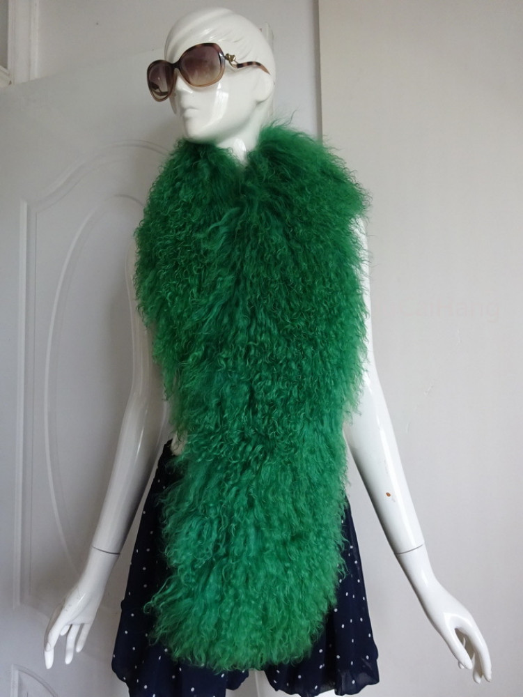 Women's Mongolian Sheep Fur Scarf Long Fur Collar Wool Fur Shawl  -Customize