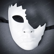 Unpainted Half Face Cracked Phantom Masquerade Mask White Venetian Party Mask