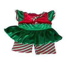 Build a Bear Workshop Elf Costume Holiday Outfit Christmas Green Red Stripped