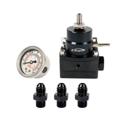New Adjustable AN6 EFI Fuel Pressure Regulator Kit w/ Oil Gauge 0-160 PSI Black