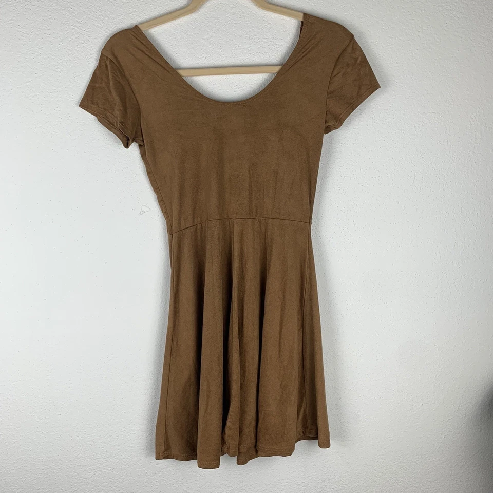 Derek Heart Women's S Camel Brown Tan Faux Suede Skater Fit And Flare Dress - Image 3 of 3