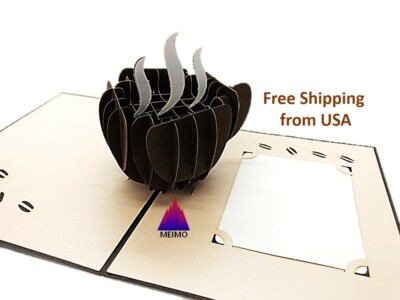 3D Pop Up Greeting Card Coffee Birthday Dad Father Office Colleague Boss Family