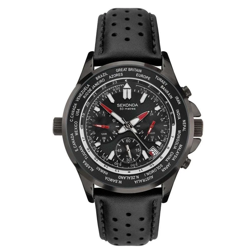 Sekonda Orologio Uomo Cronografo Al Quarzo 3407.27 - Cinturino In Pelle, Datario, Impermeabile 50m