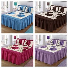 ROSALEEN QUILTED BEDSPREAD with 2 Pillow Shams Floral Prints Bed Frilled Spread