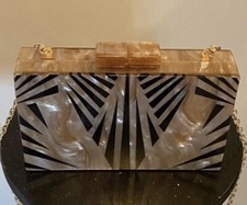 Mother of Pearl Clutch on Chain, Rectangular Formal Evening Bag, Glam, Gatsby