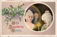 1912 John Winsch Halloween Postcard- Woman Sees Vision of  Beau in Mirror