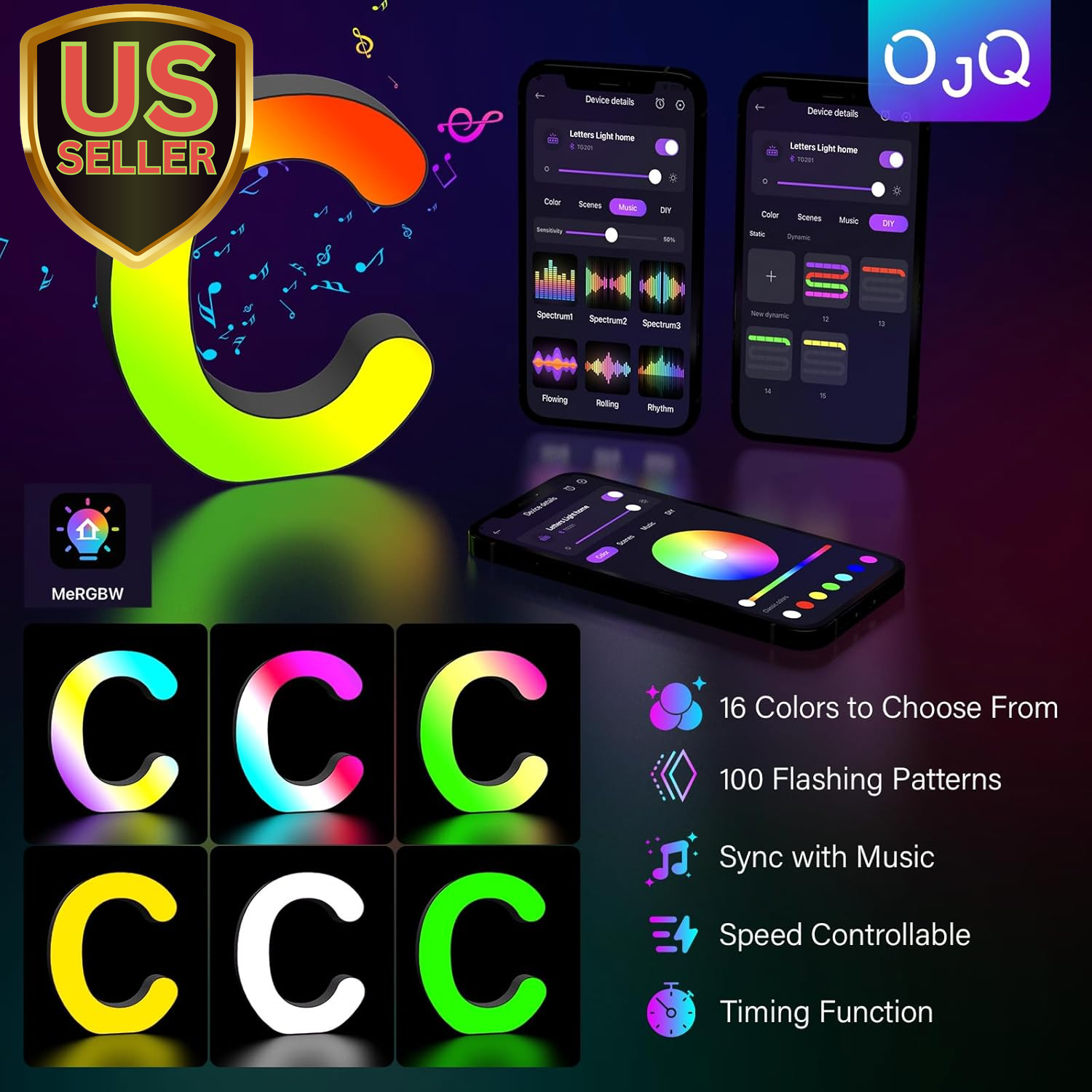 Light up Letters LED Letter - Bedroom Lighted Letter Colorful Glitter Alphabe...