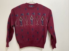 Vintage 90's Isle Of Cotton Golf 100% Cotton Sweater L All Over Print USA Made