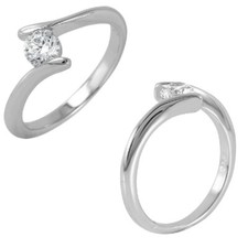 Sterling Silver Ladies Ring w/ 4mm 0.25 ct Round Cut Center CZ Stone