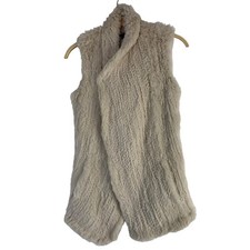 Womens June Genuine Fur Vest Rabbit Size Small Beige Nwot 7162 Cozy Snap Front