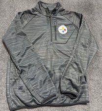 Pittsburgh Steelers NFL Team Gray Striped 1/2-Zip Pullover Jacket Medium 1098
