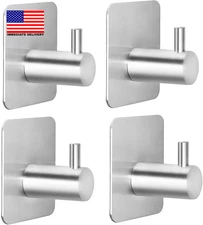 Adhesive Hooks for Bathrooms, 4 Piece Towel Hooks for Hanging Hat Robe Coat, Sti