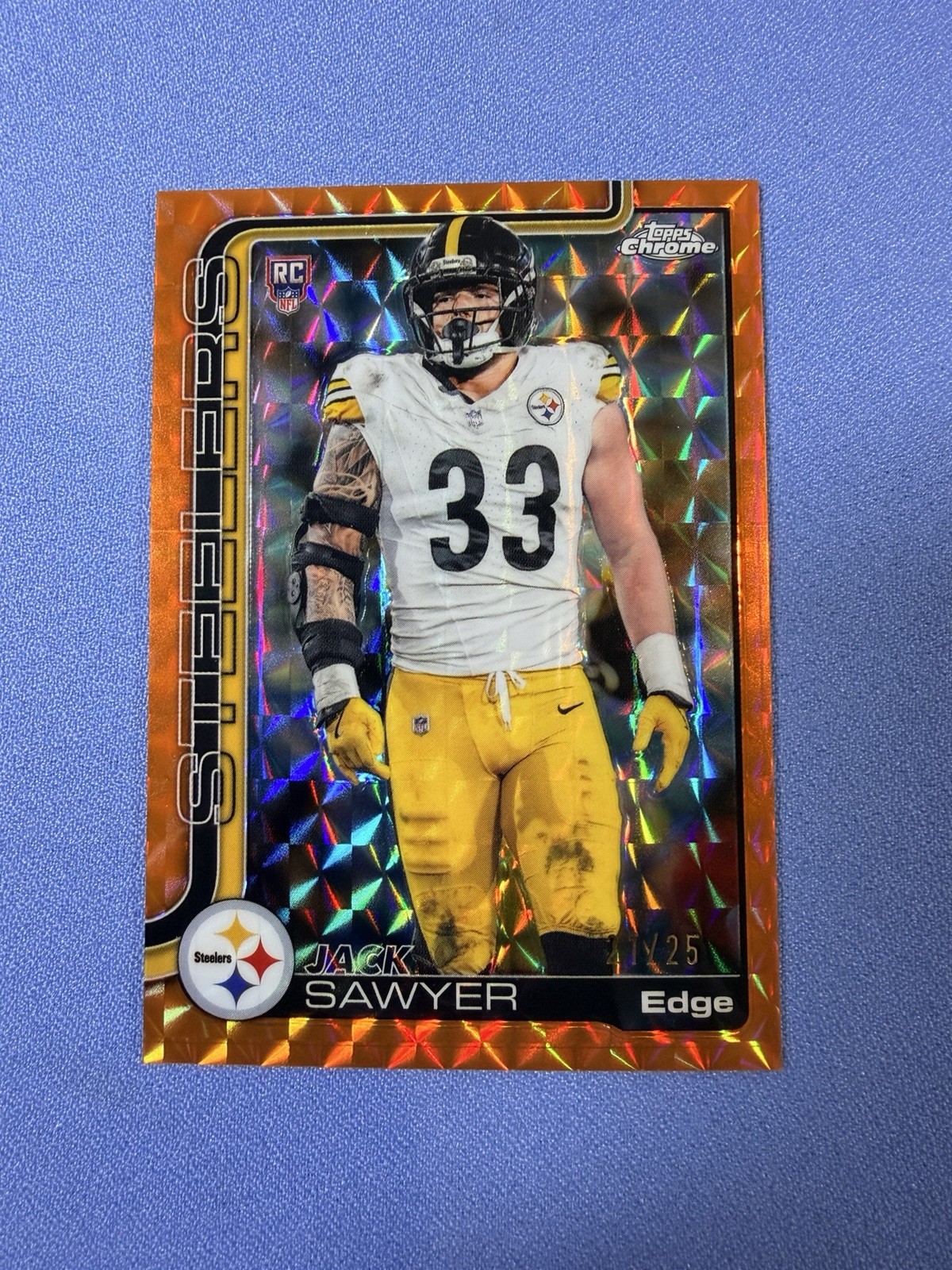 JACK SAWYER 2025 TOPPS CHROME ROOKIE ORANGE GEOMETRIC /25 #357 STEELERS