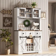 Kitchen Pantry Cabinet & Storage Hutch, Farmhouse Sideboard w/Sliding Barn Door