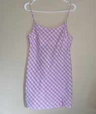 ASOS DESIGN Petite Gingham Slip Dress Pink White Cotton Square Neck 8P
