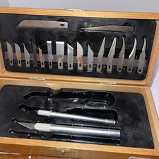 X-Acto XACTO VTG Workshop Knife Tool Set Of 17 Blades 2 Handles Wood Box Hobby
