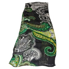 Silk Scarf Jones New York Lightweight Sheer Paisley Green Black White Dry Clean