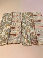 Set Of Two King Pillow Shams Cream Tan Red Green Florals Corded Edges VTG