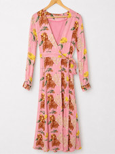 Ganni Floral Wrap Dress Women’s 38/US 6 Pink Long Sleeve Midi Soft Girl Romantic