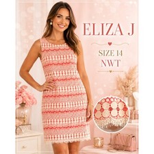 Eliza J Size 14 Coral White Lace Shift Dress Sleeveless NWT