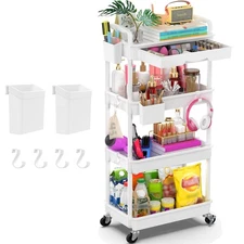 Luxurious 4 Tier Rolling Utility Cart with Removable Drawer - 174 lbs Capacity