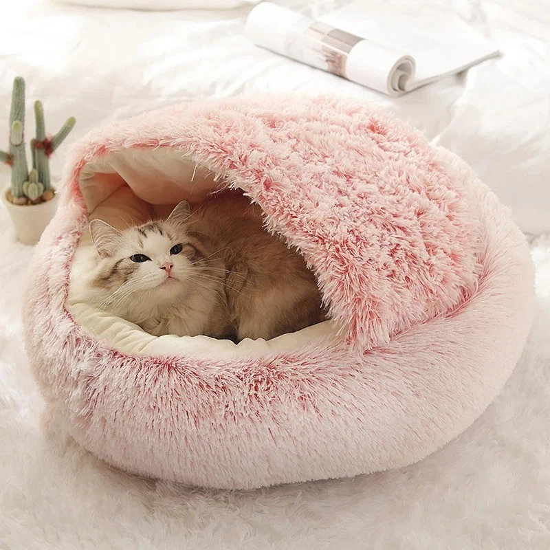 Soft Plush Pet Bed with Cover Round Cat Bed Pet Mattress Warm Cat Dog Sleeping