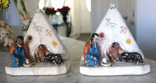 Antique 1920's native american with baby and dog at teepee resin book ends